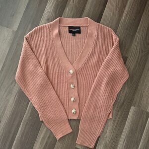 Pink Knit V-Neck Button Front Sweater